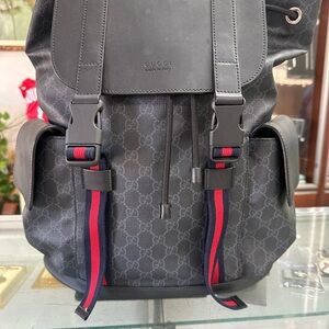 Gucci Black Backpack with Red Straps